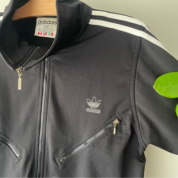 90s Vintage Adidas Track Jacket Cuff Zippers Black 3 White Stripes Womens Medium - Picture 5 of 12
